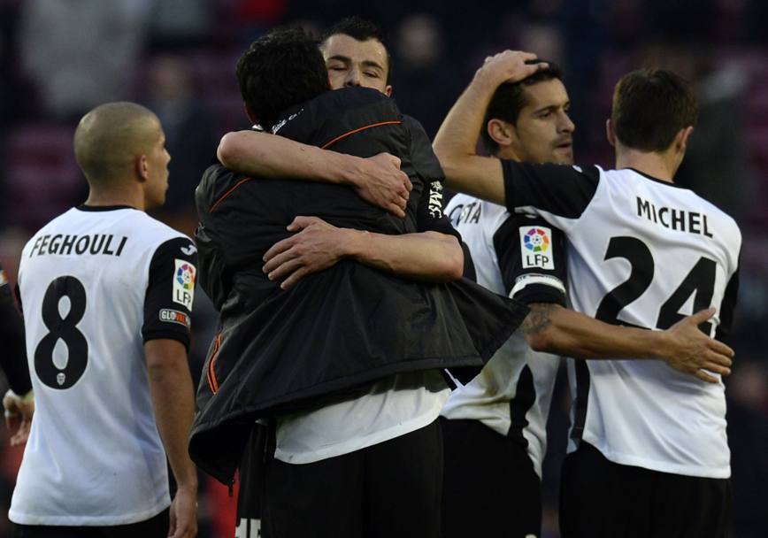L&#39;esultanza dei giocatori del Valencia. Afp